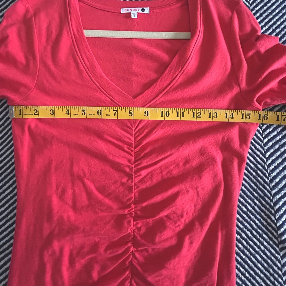 Anthropologie Sundry Coral Ruched Dress Size 1/Small - Picture 9 of 14